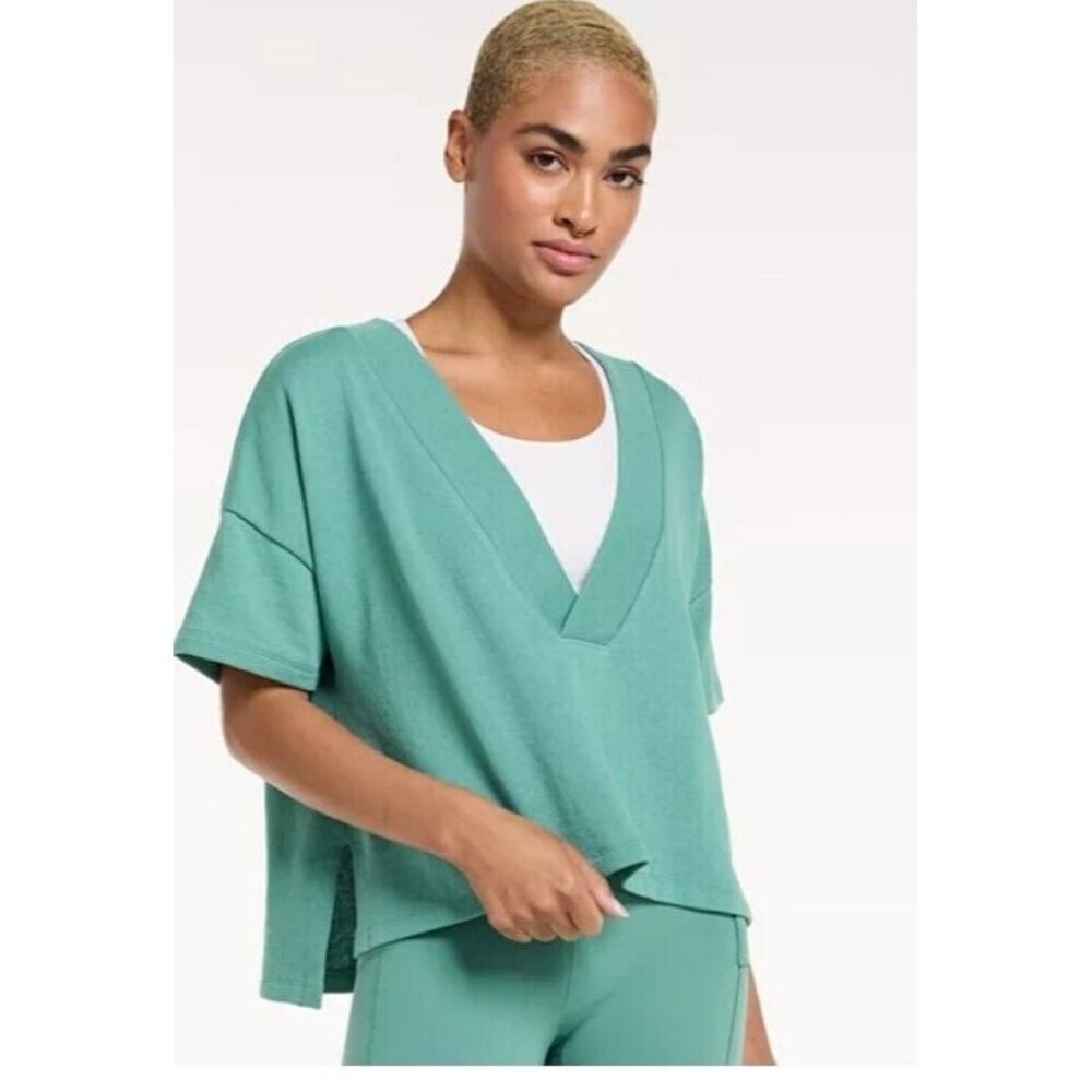 Flx Women's Shirt 2XL Green Deep V-Neck Oversized Top Althletic Ativewear